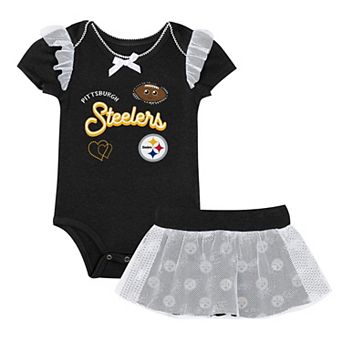 Girls Infant Outerstuff Black Pittsburgh Steelers Melted Hearts Printed Bodysuit and Skirt Set