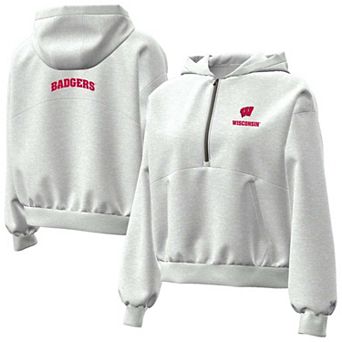 Women's Under Armour Heather Gray Wisconsin Badgers Icon Fleece Half-Zip Hoodie