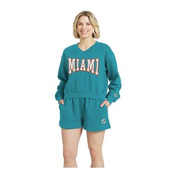 Women's WEAR by Erin Andrews Aqua Miami Dolphins Fleece V-Neck Lounge Set