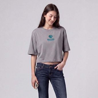 Women's Mitchell & Ness Gray Jacksonville Jaguars Core Essentials Micro Logo Boxy Crop T-Shirt