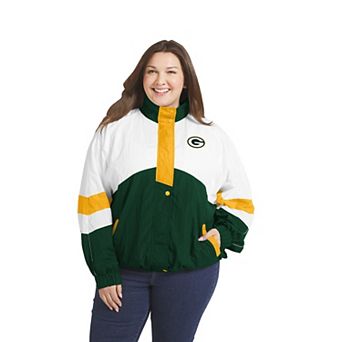 Women's WEAR by Erin Andrews White/Green Green Bay Packers Plus Size Crinkle Full-Snap Hooded Windbreaker