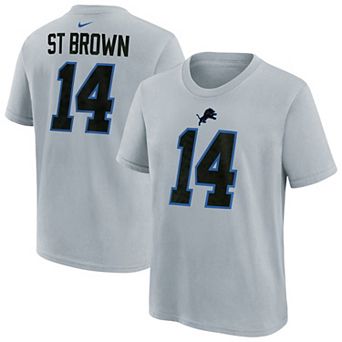 Youth Nike Amon-Ra St. Brown Silver Detroit Lions 2026 Rivalries Collection Name & Number T-Shirt