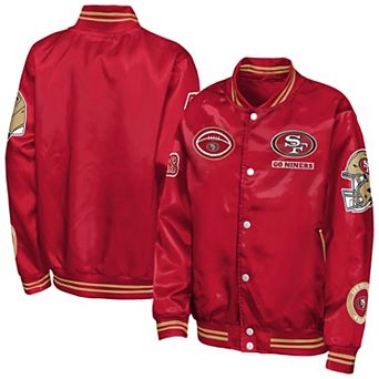 Youth Outerstuff Scarlet San Francisco 49ers Grid Runner Satin Patch Varsity Jacket