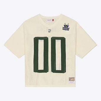 Men's Mitchell & Ness Cream Milwaukee Bucks Hardwood Classics Retro Roots Short Sleeve Sweater Jersey
