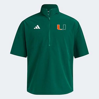 Men's adidas Green Miami Hurricanes 2026 Sideline Woven Quarter-Zip Short Sleeve Jacket