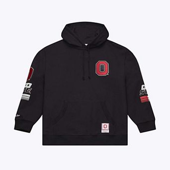 Men's Mitchell & Ness Black Ohio State Buckeyes Triple Check Fleece Pullover Hoodie