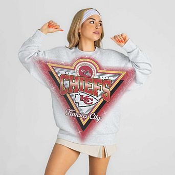 Women's Gameday Couture Ash Kansas City Chiefs Chasing Victory Rhinestone Spray Oversized Fleece Sweatshirt