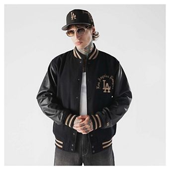 Men's New Era Black Los Angeles Dodgers Heritage Gothic Lettering Varsity Jacket