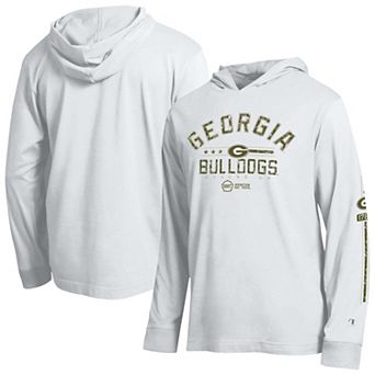 Men's Champion White Georgia Bulldogs Operation Hat Trick Sleeve Line Hooded Long Sleeve T-Shirt