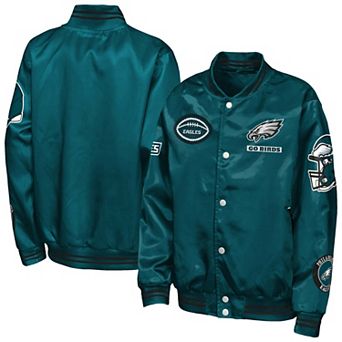 Youth Outerstuff Midnight Green Philadelphia Eagles Grid Runner Satin Patch Varsity Jacket