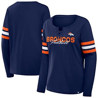 Women's Fanatics Navy/Orange Denver Broncos Plus Size Coverage Scheme Lace-Up Long Sleeve T-Shirt