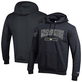 Men's Champion Black Washington Huskies Operation Hat Trick Camo Script Powerblend Fleece Hoodie