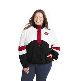 Women's WEAR by Erin Andrews White/Black San Francisco 49ers Plus Size Crinkle Full-Snap Hooded Windbreaker