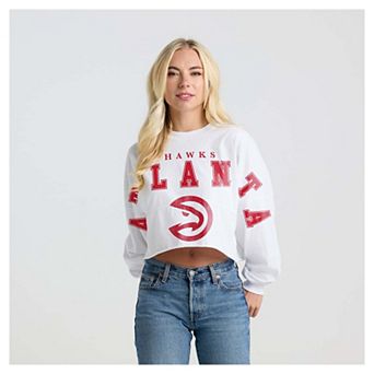Women's Fanatics White Atlanta Hawks Spirit Jersey Cropped Crew Neck Sweatshirt