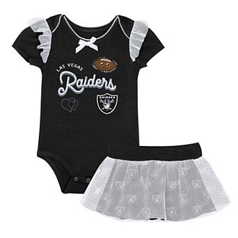 Girls Infant Outerstuff Black Las Vegas Raiders Melted Hearts Printed Bodysuit and Skirt Set