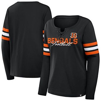 Women's Fanatics Black/Orange Cincinnati Bengals Plus Size Coverage Scheme Lace-Up Long Sleeve T-Shirt