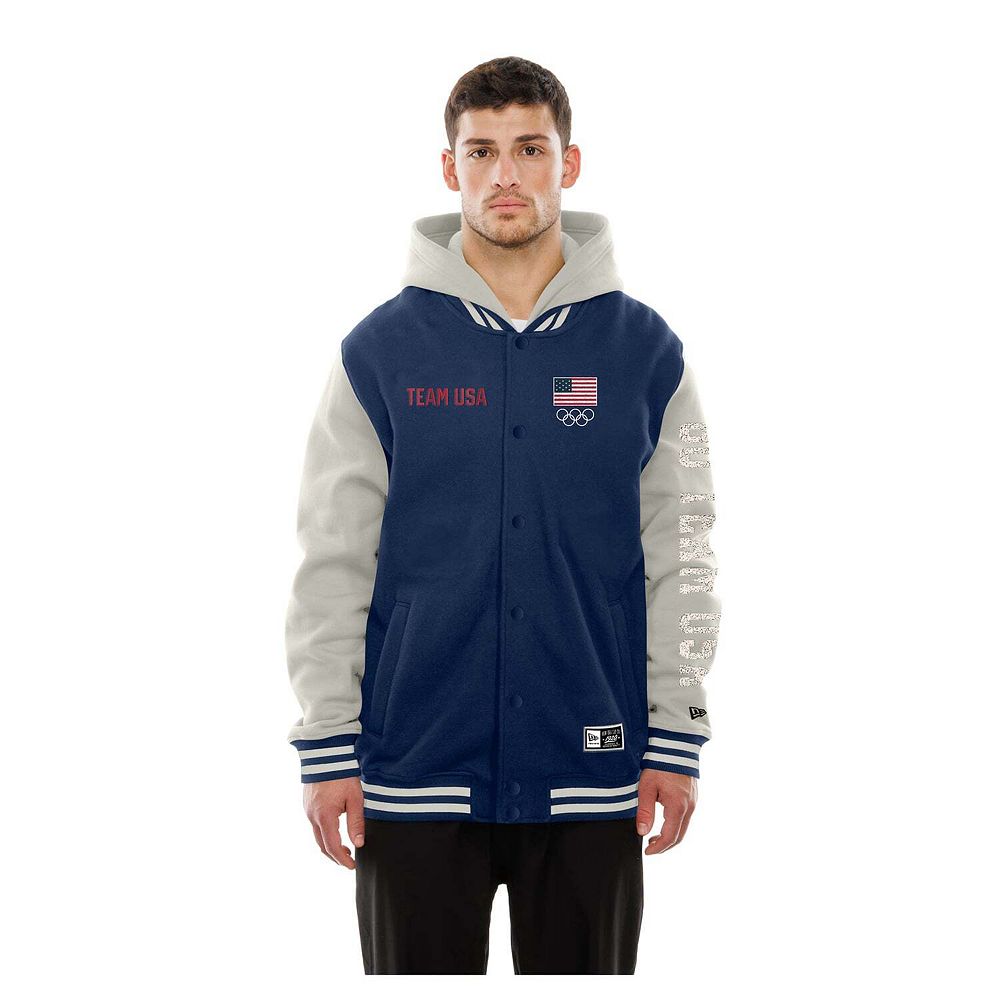 Men's New Era Navy Team USA Snap-Front Varsity Jacket