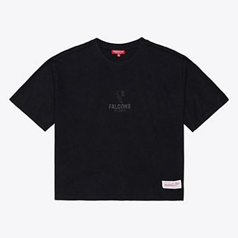 Women's Mitchell & Ness Black Atlanta Falcons Core Essentials Micro Logo Boxy Crop T-Shirt