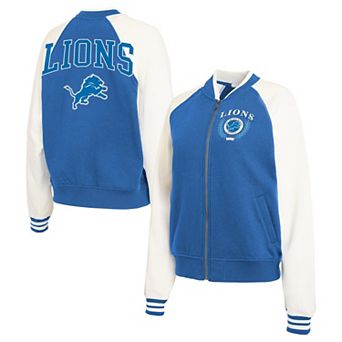 Women's WEAR by Erin Andrews Blue Detroit Lions Fleece Varsity Full-Zip Jacket