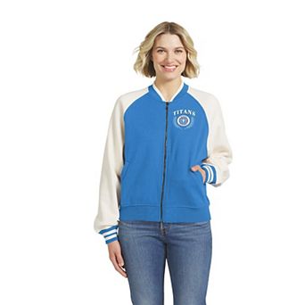 Women's WEAR by Erin Andrews Light Blue Tennessee Titans Varsity Fleece Raglan Full-Zip Jacket