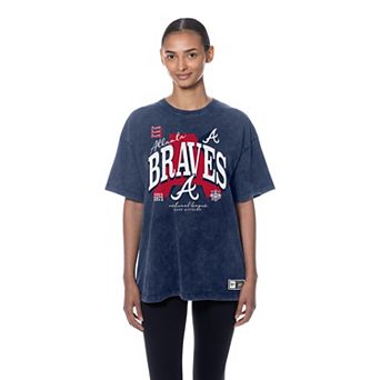 Women's New Era Navy Atlanta Braves Throwback Mineral Wash Boyfriend T-Shirt