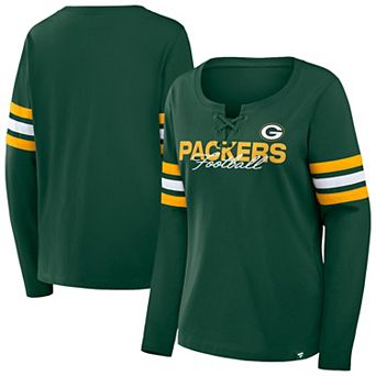 Women's Fanatics Green/Gold Green Bay Packers Plus Size Coverage Scheme Lace-Up Long Sleeve T-Shirt