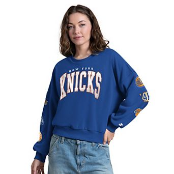 Women's Starter Blue New York Knicks Fan Catch Sweatshirt