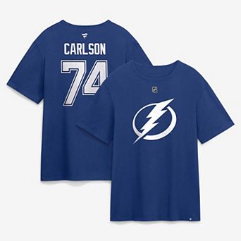 Men's Fanatics John Carlson Blue Tampa Bay Lightning Authentic Stack Name & Number T-Shirt
