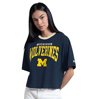 Women's Starter Navy Michigan Wolverines Ace Cropped T-Shirt