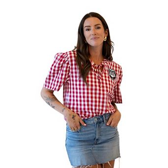 Women's Gameday Social Red Georgia Bulldogs All-Over Gingham Blouse