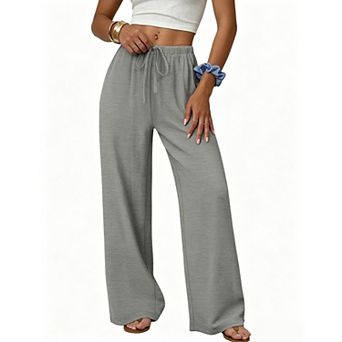 Women's Drawstring Elastic Waist Wide Leg Casual Pants Lightweight Loose Trousers With Side Pockets
