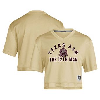 Women's adidas Gold Texas A&M Aggies Strategy Cropped Football Jersey