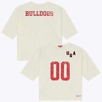 Women's Mitchell & Ness Cream Georgia Bulldogs Retro Roots Oversized 3/4-Sleeve T-Shirt