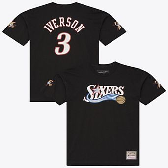 Men's Mitchell & Ness Allen Iverson Black Philadelphia 76ers Hardwood Classics Name & Number Classic T-Shirt