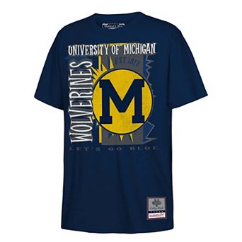 Youth Mitchell & Ness Navy Michigan Wolverines 90s Retro Poster T-Shirt