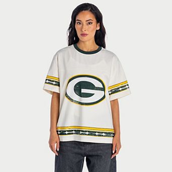 Women's The Wild Collective Cream Green Bay Packers Oversized Established Boyfriend T-Shirt