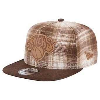 Men's New Era Brown New York Knicks Plaid 9FIFTY A-Frame Adjustable Hat