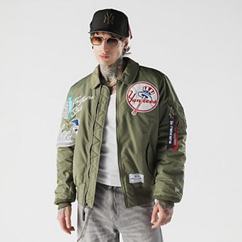 Men's New Era x Alpha Industries Green New York Yankees MA-1 Full-Zip Bomber Jacket