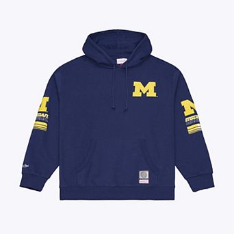 Men's Mitchell & Ness Navy Michigan Wolverines Triple Check Fleece Pullover Hoodie