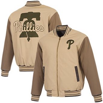 Men's JH Design Tan/Brown Philadelphia Phillies Reversible Canvas Full-Zip Jacket