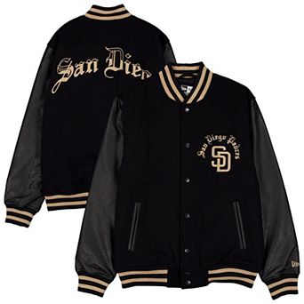 Men's New Era Black San Diego Padres Heritage Gothic Lettering Varsity Jacket