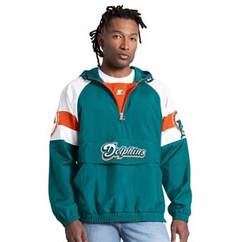 Men's Starter Aqua Miami Dolphins Street Cut Retro Logo Half-Zip Jacket