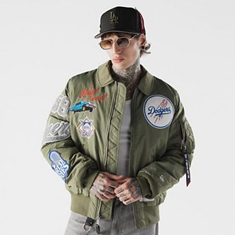 Men's New Era x Alpha Industries Green Los Angeles Dodgers MA-1 Full-Zip Bomber Jacket