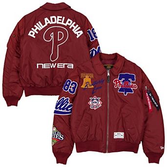 Men's New Era x Alpha Industries Burgundy Philadelphia Phillies MA-1 Full-Zip Bomber Jacket