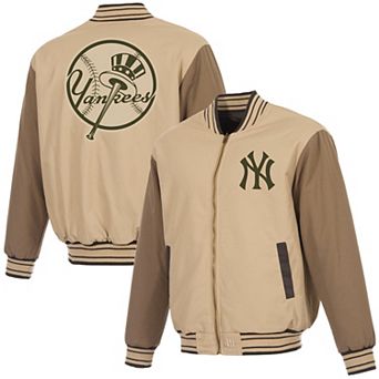 Men's JH Design Tan/Brown New York Yankees Reversible Canvas Full-Zip Jacket