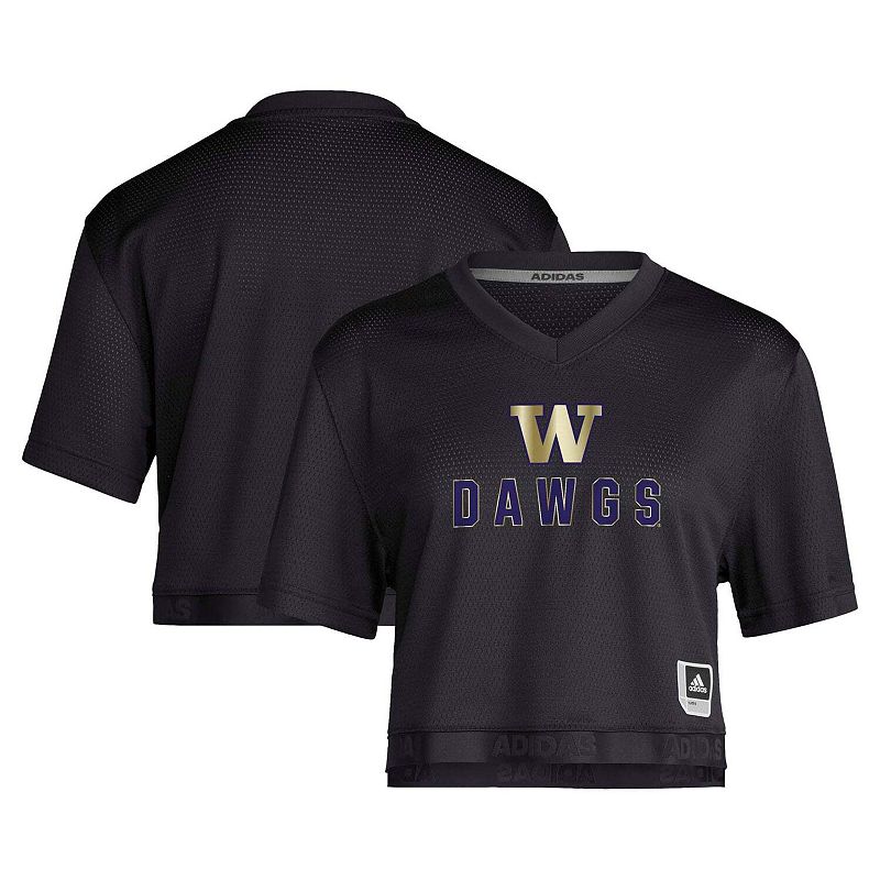 adidas Black Washington Huskies Strategy Cropped Football Jersey
