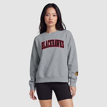 Women's Champion Heather Gray Chicago Blackhawks Applique Crewneck Sweatshirt