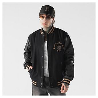 Men's New Era Black Boston Red Sox Heritage Gothic Lettering Varsity Jacket