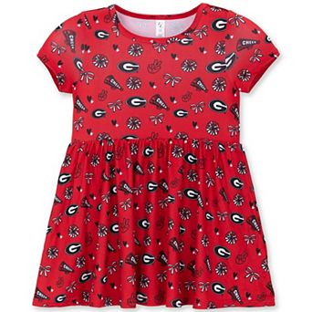 Girls Toddler ZooZatz Red Georgia Bulldogs All-Over Print Short Sleeve Dress