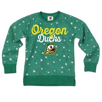 Girls Youth Wes & Willy Green Oregon Ducks Shimmer Star Reverse Fleece Sweatshirt